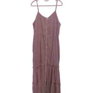 Sundry Women Sz S Pink Striped Midi Dress Spaghetti Strap Tiered